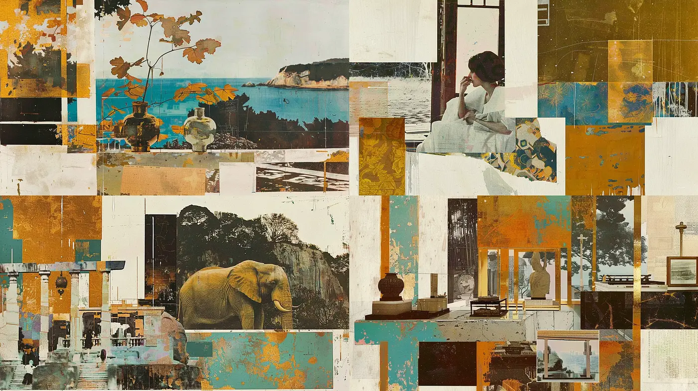 Collage of Time-Worn Memories in Turquoise Rust - Midjourney sref style