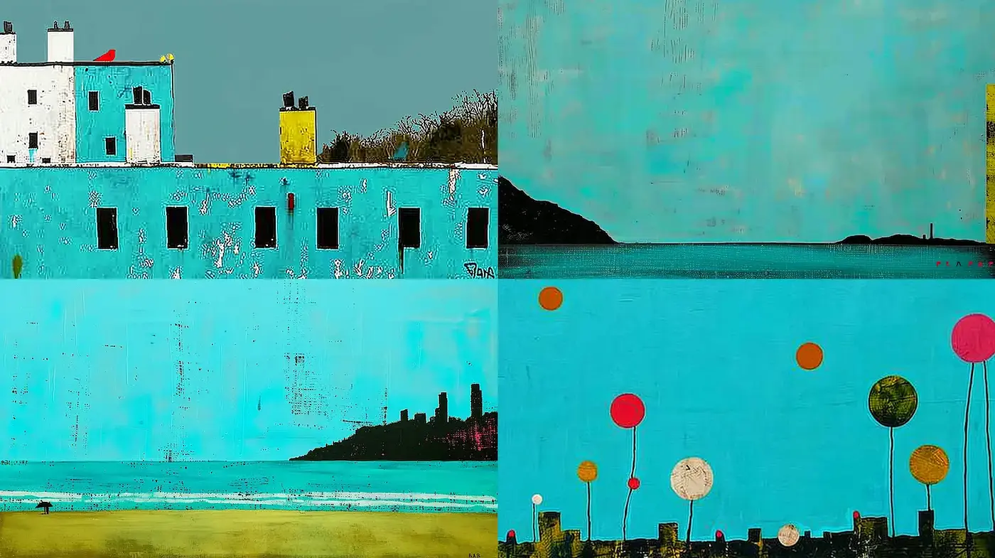Contemporary Art with Vibrant Colors and Simplistic Geometric Shapes - Midjourney sref style
