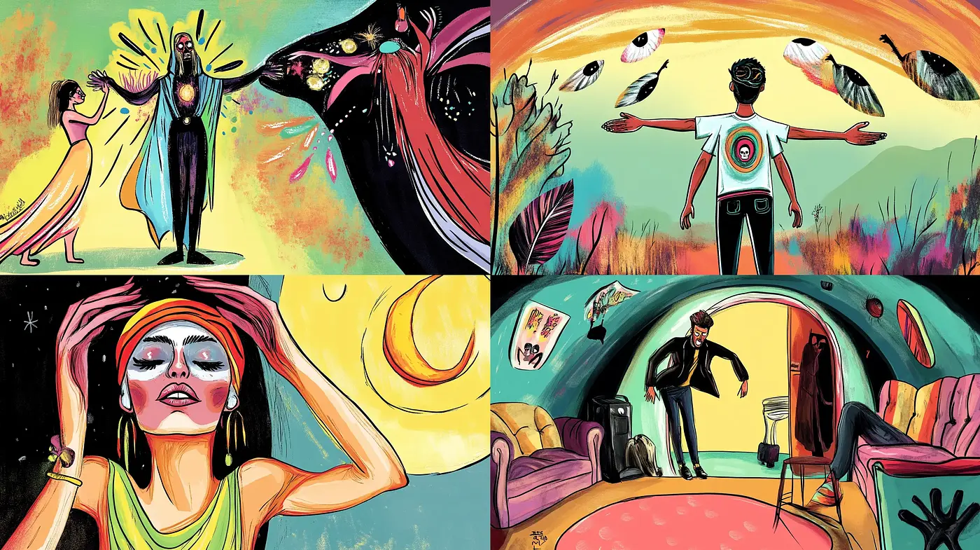 Energetic Expressivism with a Surreal Comic Book Twist - Midjourney sref style