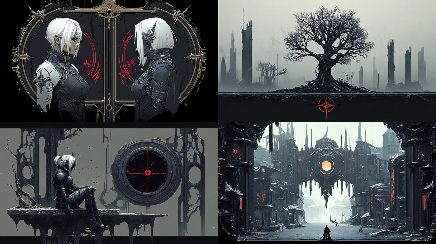 Gothic-Industrial Fusion with Dark Fantasy Overtones - Midjourney sref style