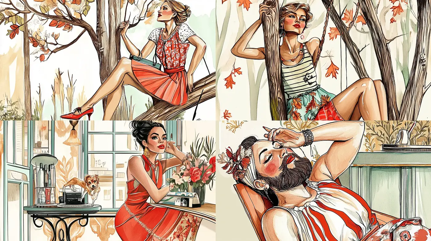 Retro Elegance with a Modern Twist in Illustrative Artistry - Midjourney sref style