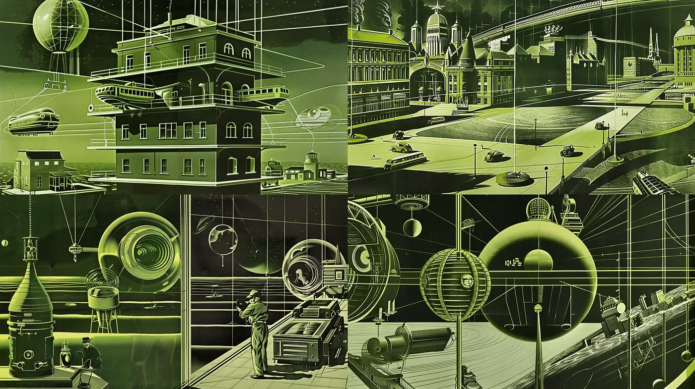 Neo-Futuristic Architectural Dreamscape in Monochrome Green - Midjourney sref style