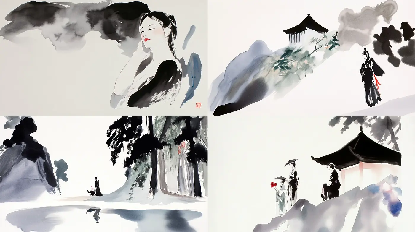 Monochromatic Elegance with a Hint of Traditional Asian Aesthetics - Midjourney sref style