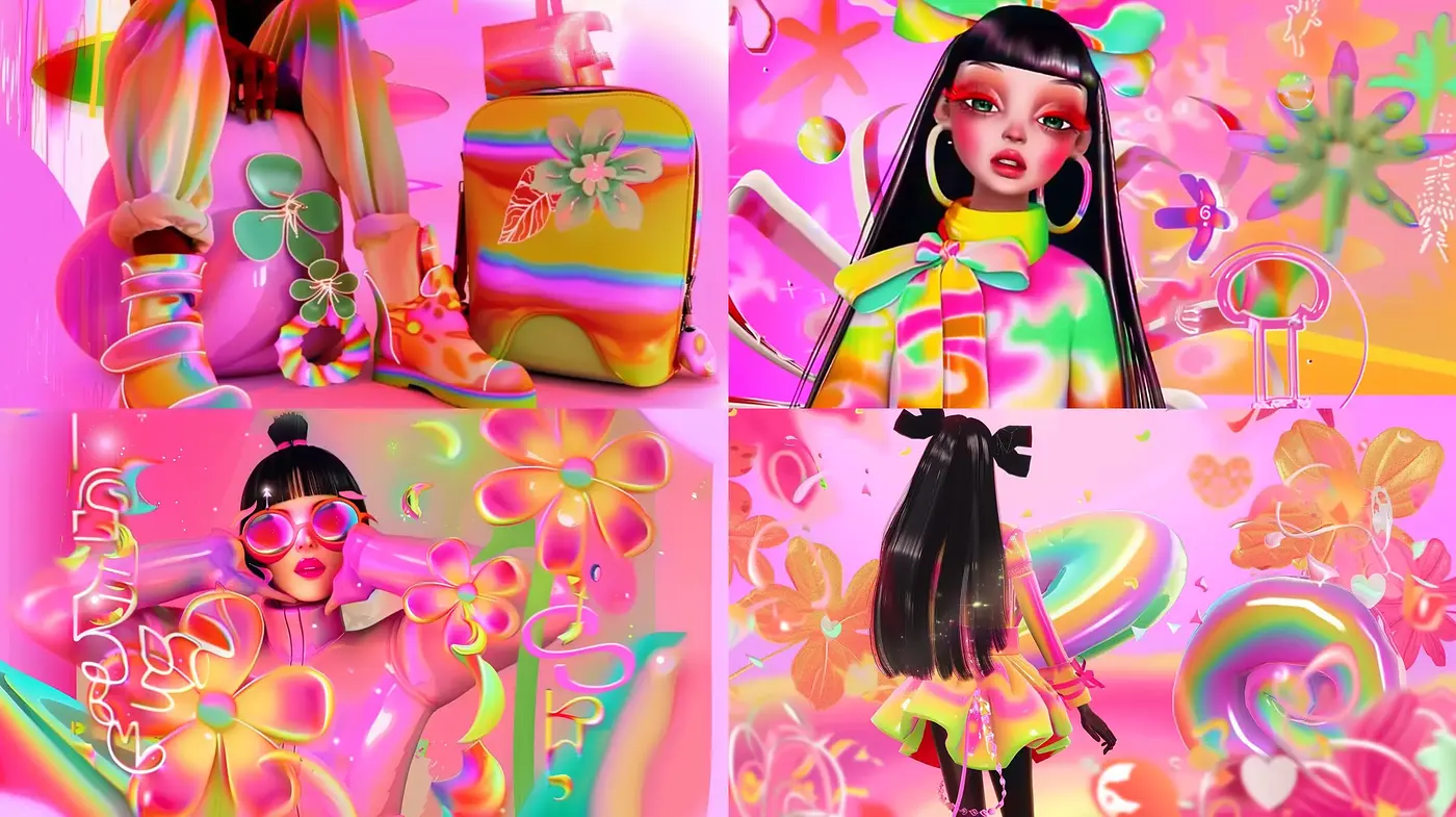 Surreal Candy-Colored Digital Dreamscape - Midjourney sref style