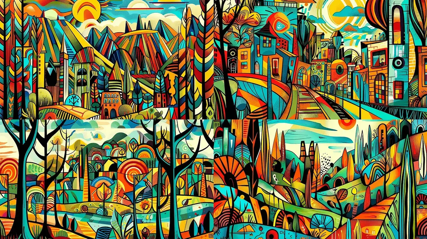 Kaleidoscopic Urban Tapestry: A Fusion of Abstract Geometric Shapes and Lively Metropolis Scenes - Midjourney sref style