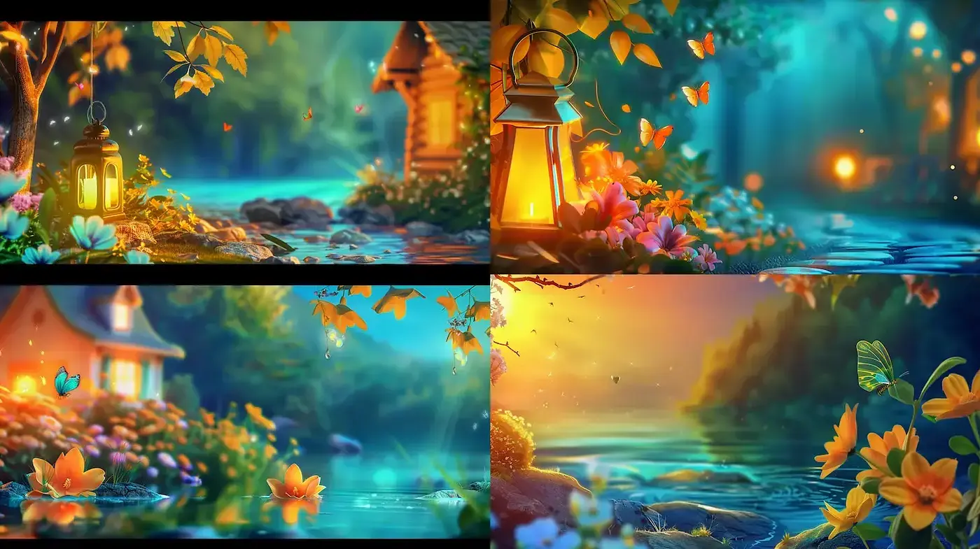 Serene Nature Scenes with Whimsical Elements - Midjourney sref style