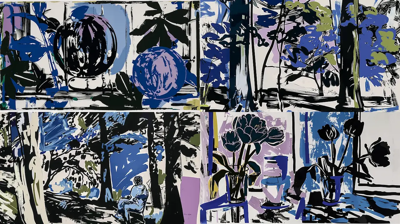 Contemporary Abstract Botanical Scenes with Bold Colors and Unique Textures - Midjourney sref style