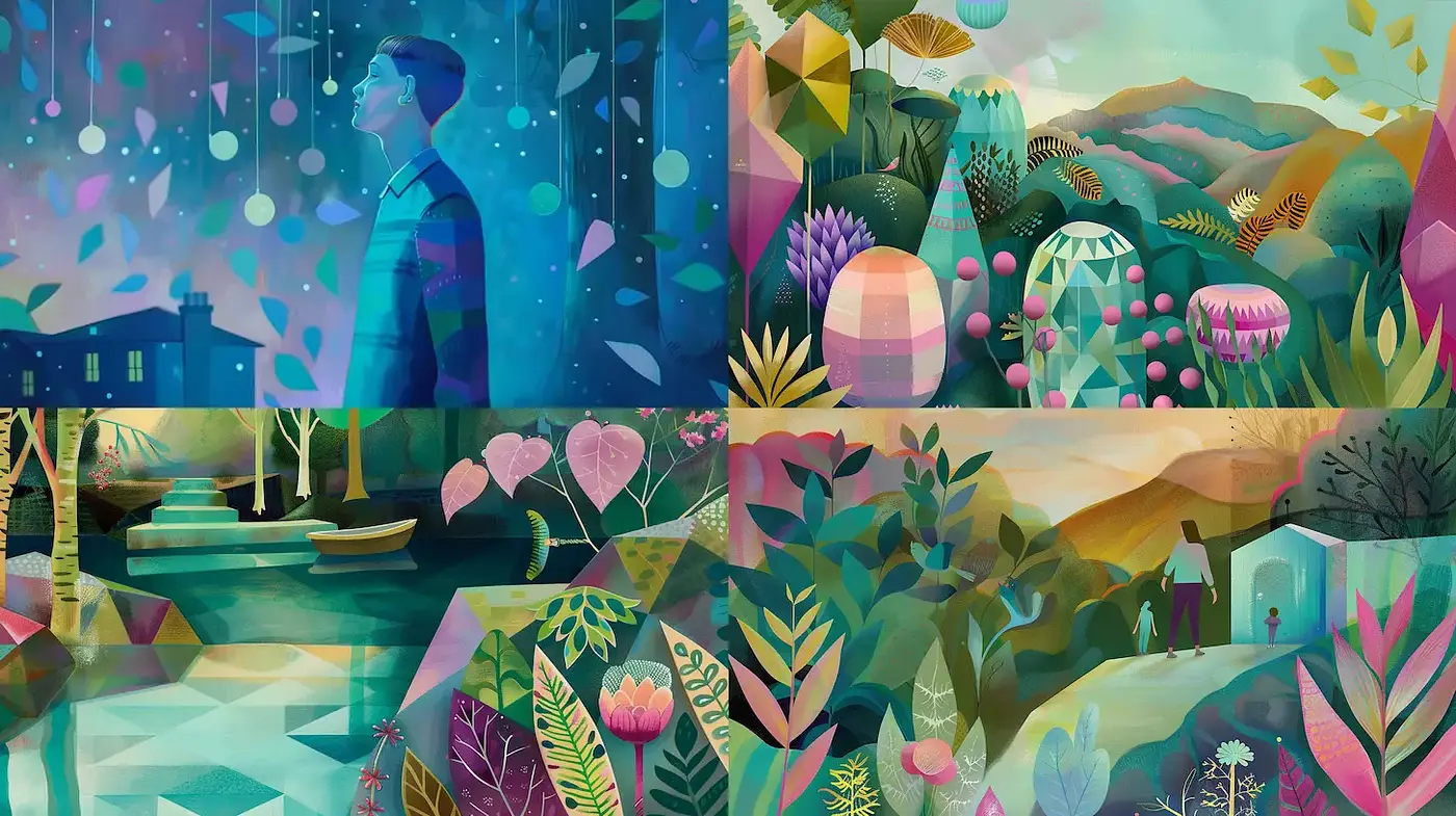 Vibrant and Whimsical Illustrations with a Dreamlike Quality - Midjourney sref style