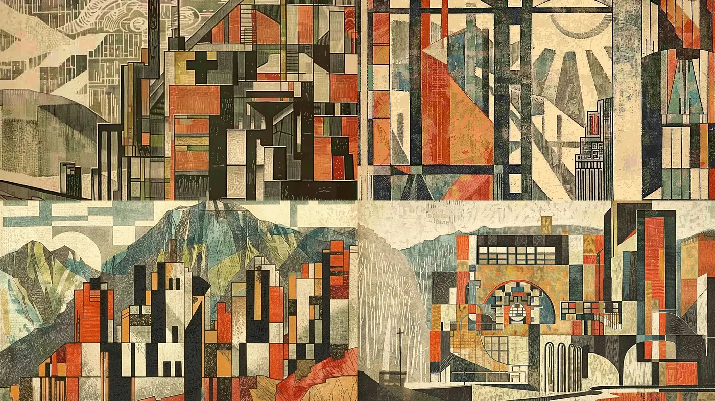 Geometric Urban Tapestry in Earth Tones - Midjourney sref style