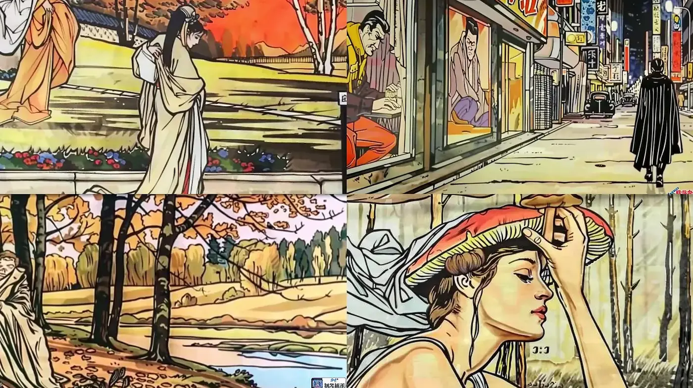 Vibrant and nostalgic scenes inspired by mid-century aesthetics - Midjourney sref style