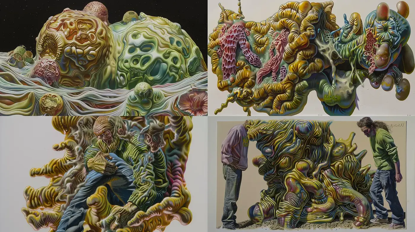Surreal Organic Forms with Grotesque Textures and Vivid Colors - Midjourney sref style