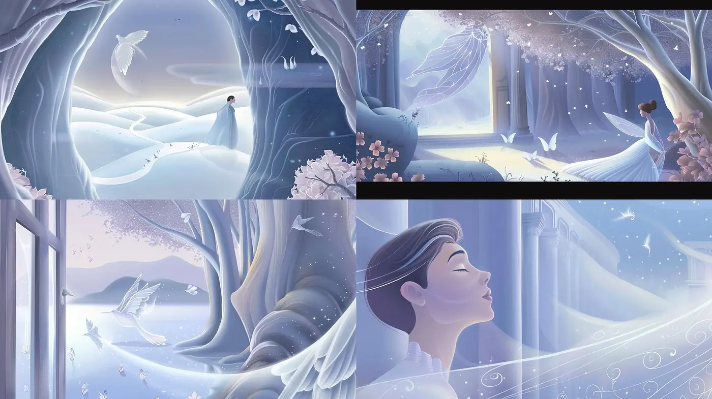 Ethereal Twilight Whispers: A Serene Palette of Dreamscape Illustrations - Midjourney sref style