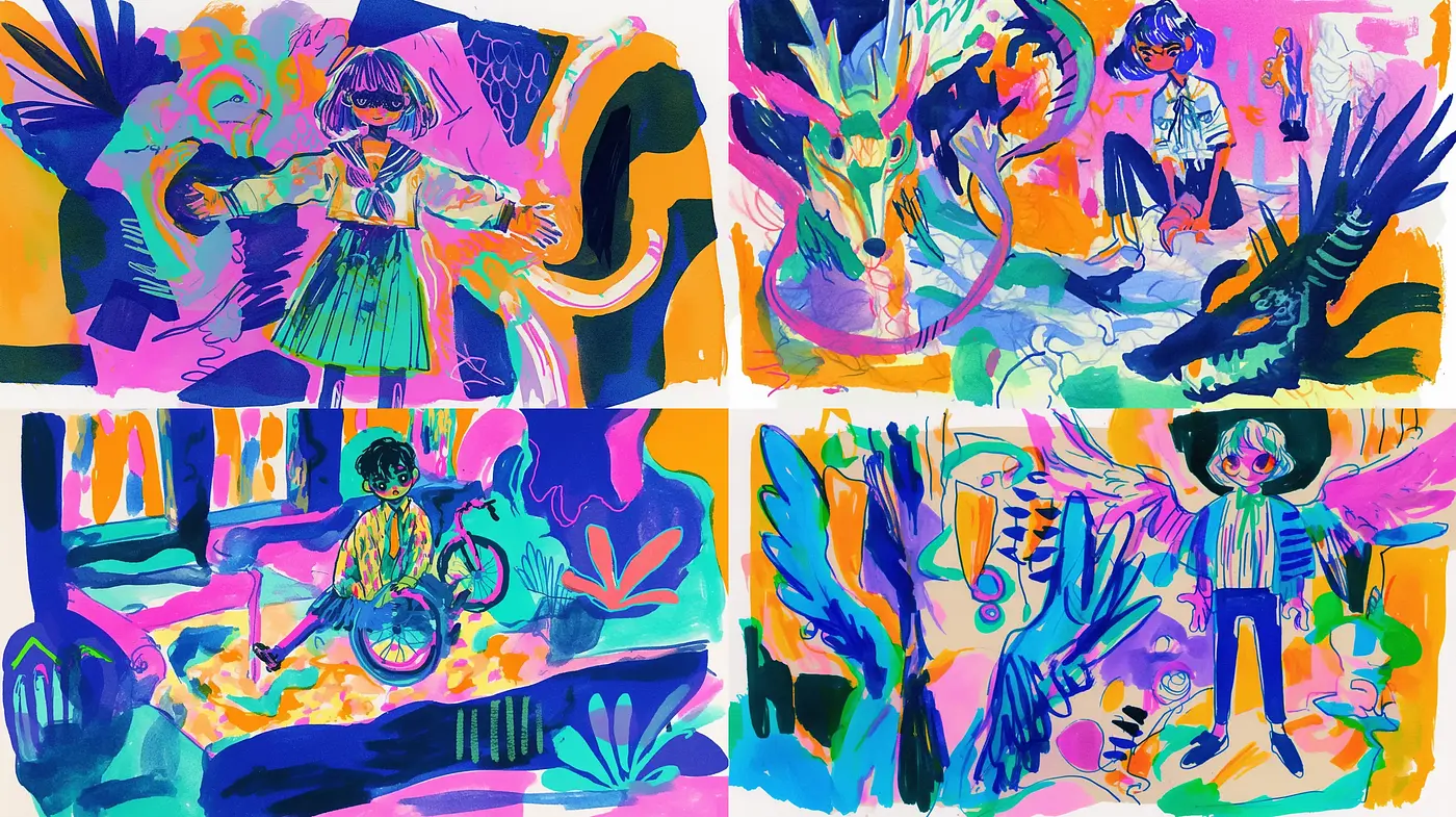 Vibrant Fauvist Dreamscape in Neon Hues - Midjourney sref style