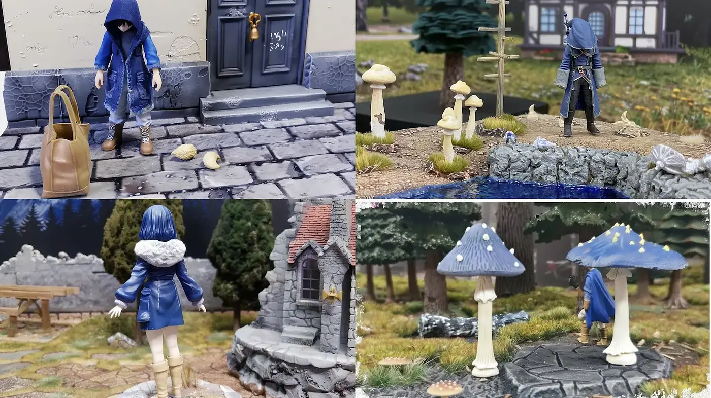 Whimsical and Enchanting Figurine Vignettes in Mixed Media - Midjourney sref style