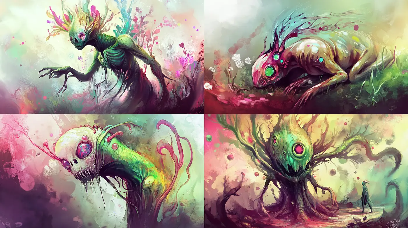 Surrealist Dreamscape: A Fusion of Vivid Hues and Ethereal Forms - Midjourney sref style