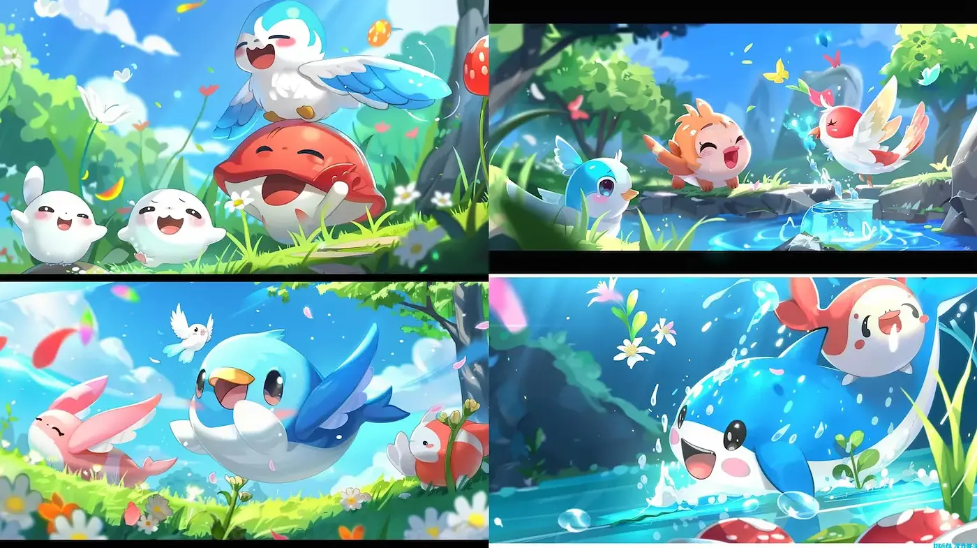 Whimsical and Playful Nature Scenes with a Soft, Colorful Aesthetic - Midjourney sref style