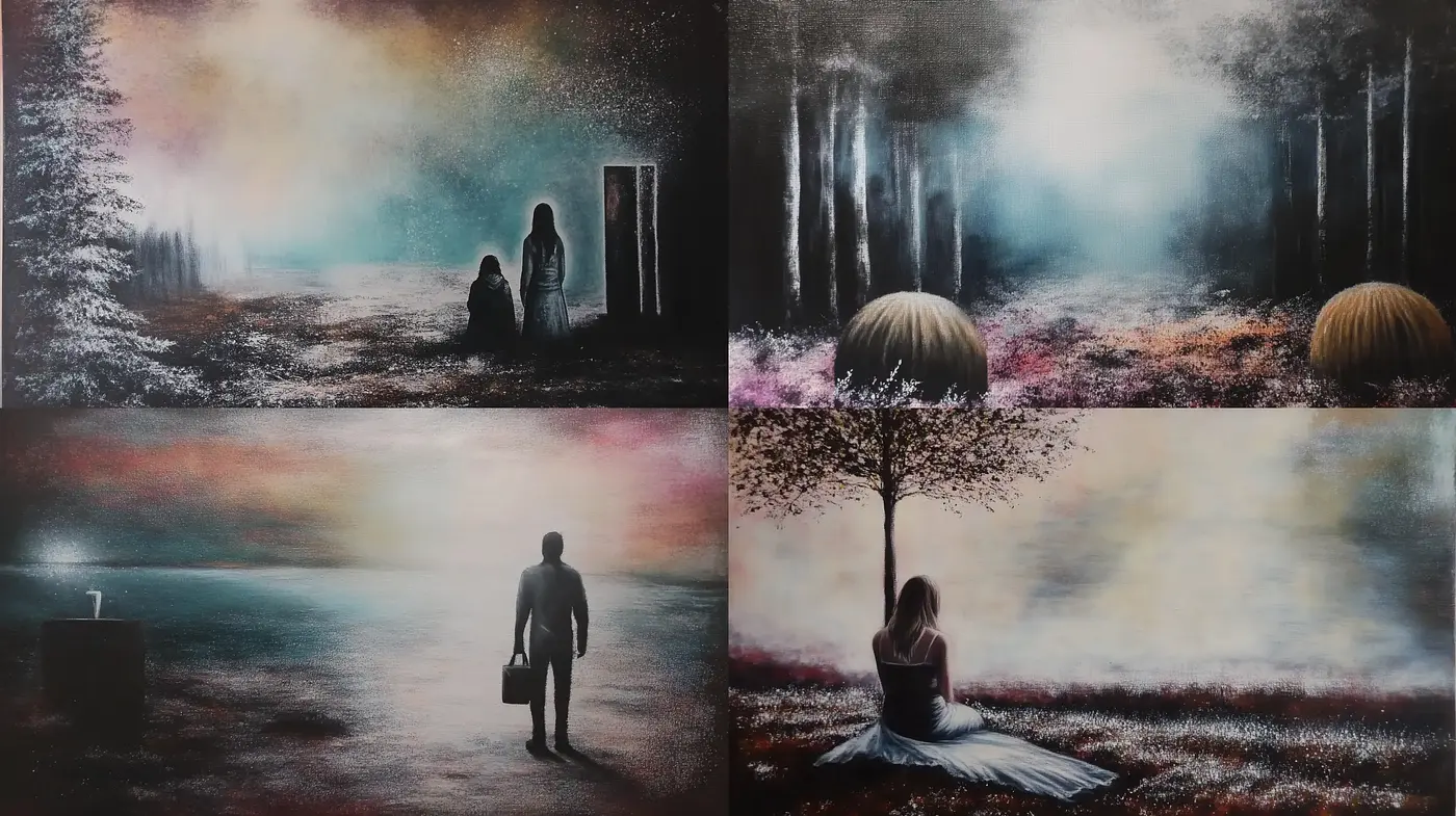 Whispers of Dreamlike Solitude: A Cohesive Study in Ethereal Textures and Muted Tones - Midjourney sref style