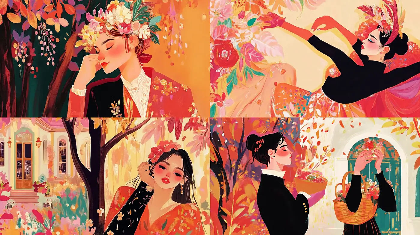 Autumnal Elegance in Stylized Pastoral Scenes - Midjourney sref style