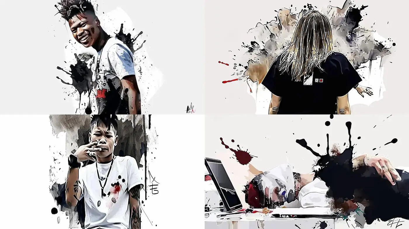 Dynamic and expressive visual style with abstract elements - Midjourney sref style