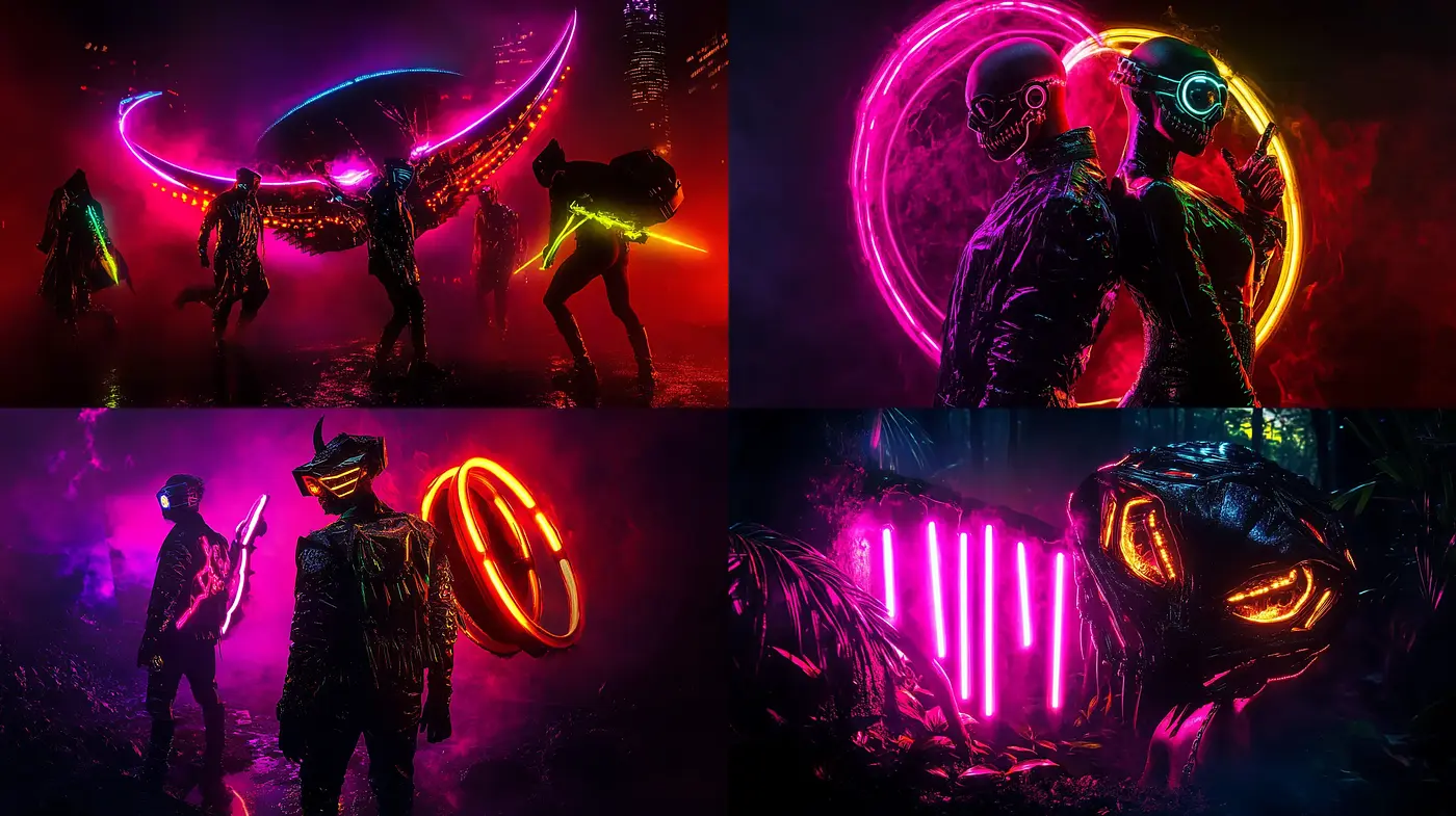 Neon-Infused Cybernetic Dreamscape - Midjourney sref style