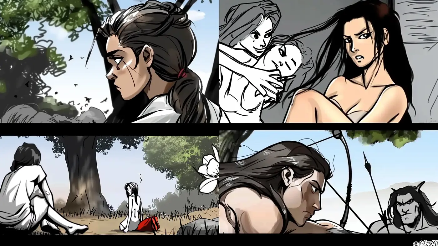 Monochromatic Essence with Graphic Novel Influences and Expressive Character Portrayal - Midjourney sref style