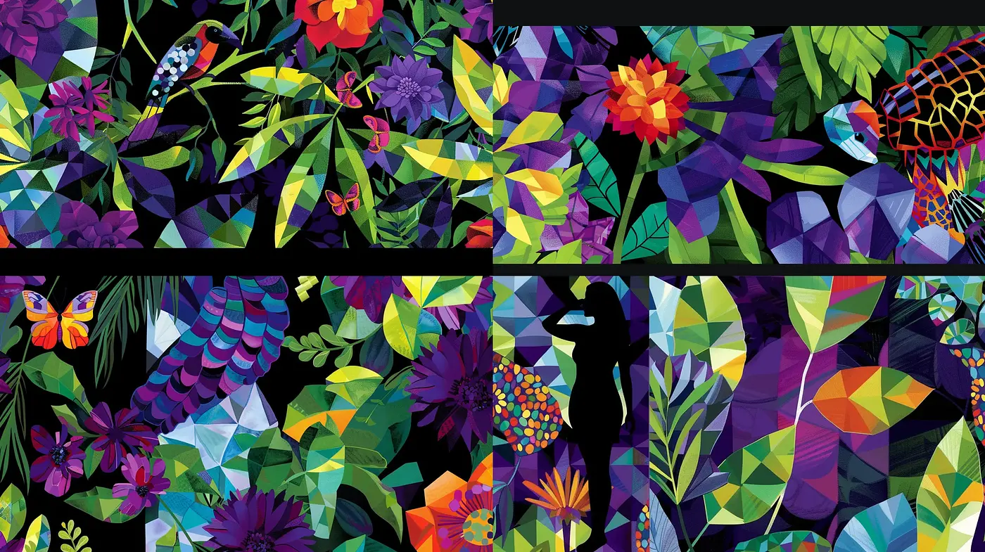 Kaleidoscopic Nature: A Symphony of Geometric Flora and Fauna - Midjourney sref style