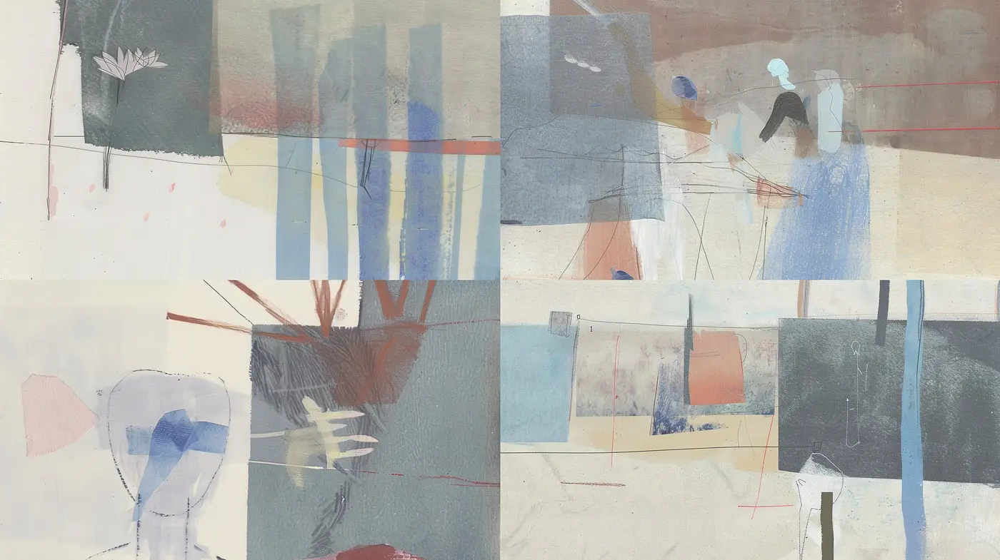 Abstract Melancholia: Subdued Tones with Geometrically Influenced Textures - Midjourney sref style