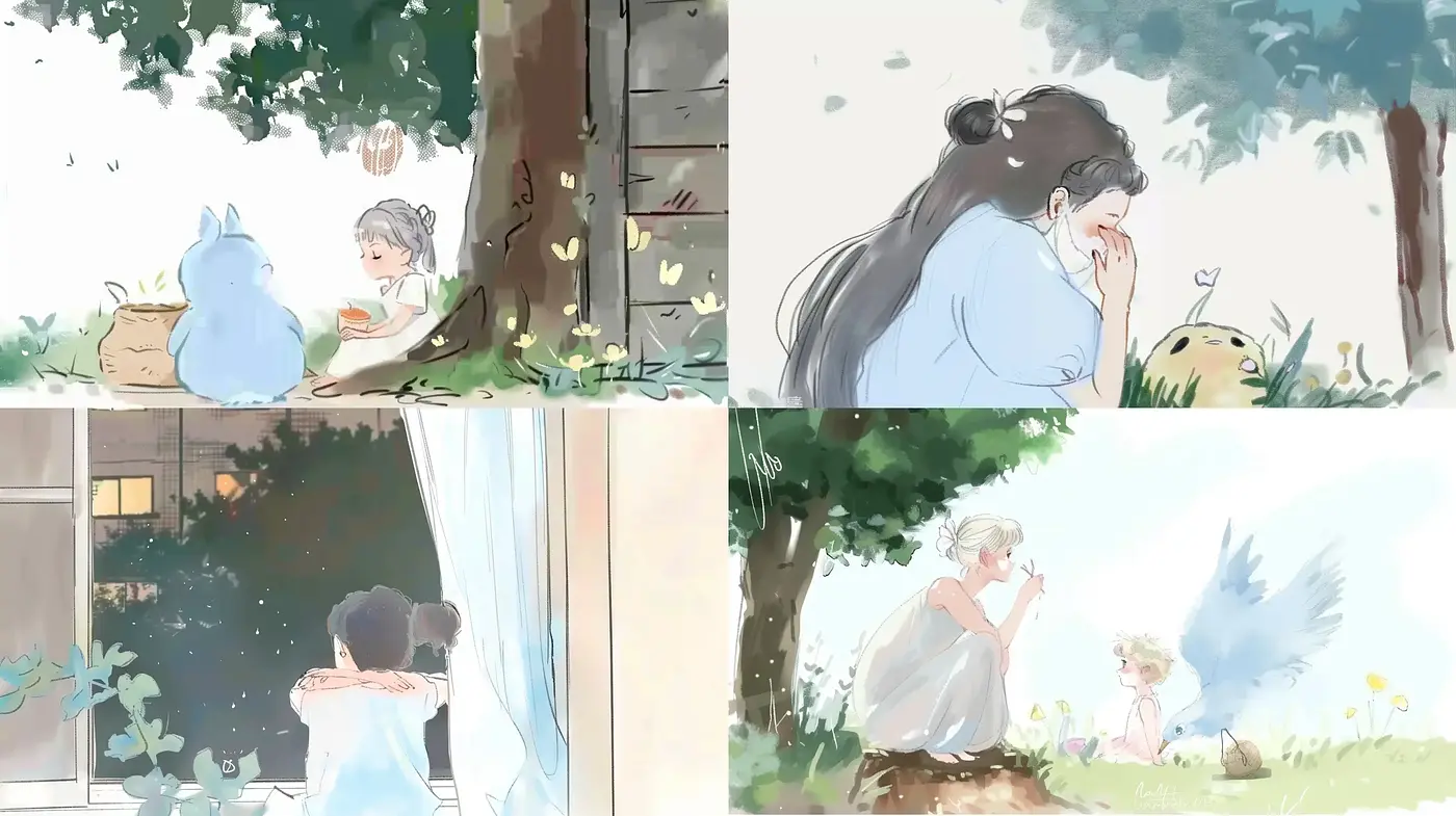 Whimsical Watercolor Vignettes with a Pastel Palette - Midjourney sref style