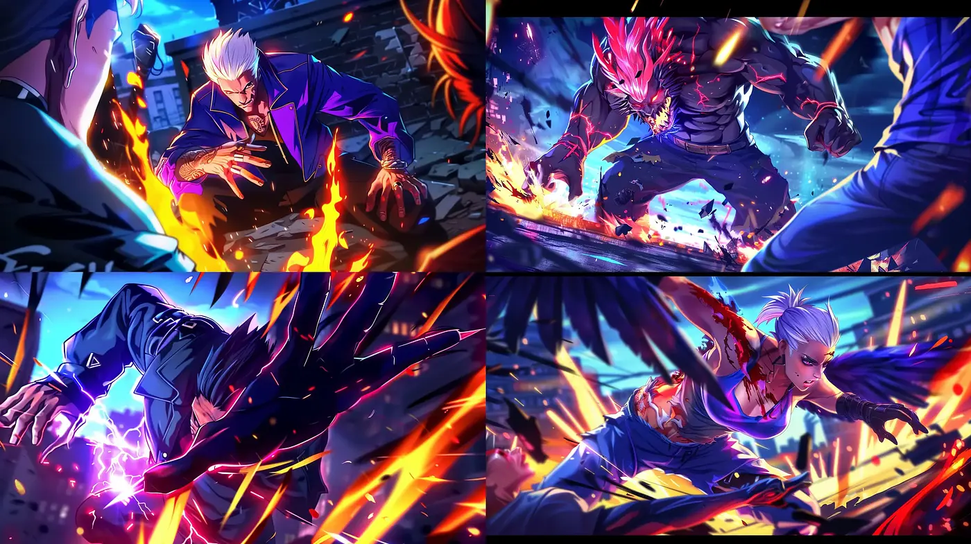 Dynamic Anime-Inspired Digital Art with Vivid Energy Effects - Midjourney sref style