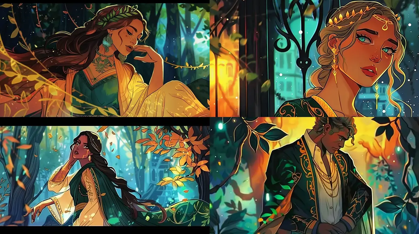 Enchanted Twilight Forest: Harmonious Blend of Warm Tones and Ethereal Lighting - Midjourney sref style
