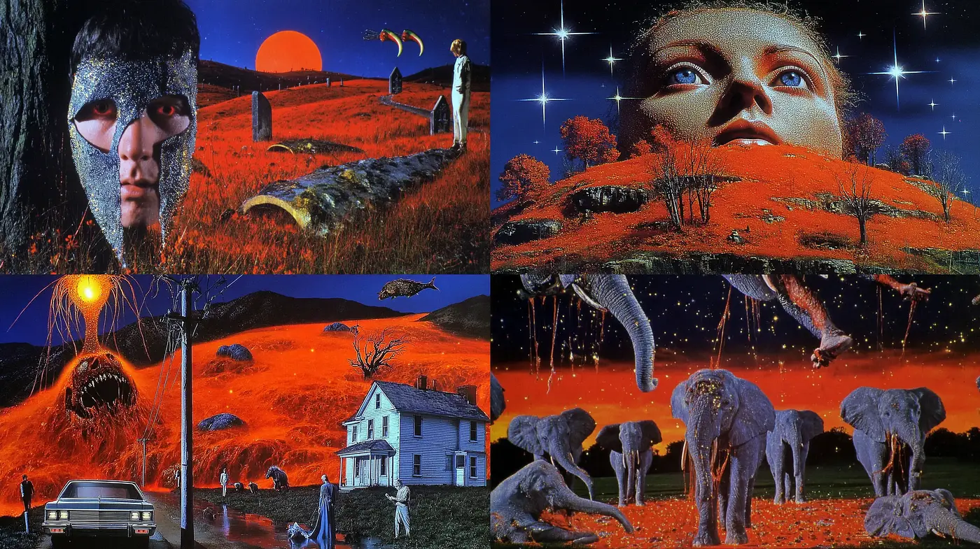 Surreal and Vibrant Dreamscapes with a Retro Twist - Midjourney sref style
