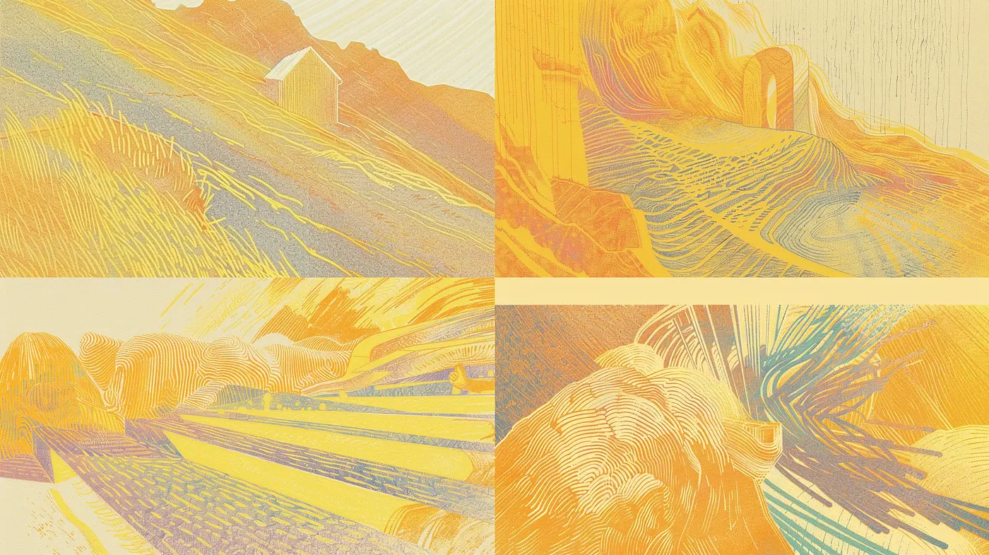 Harmonious Melancholia in Pastel Etchings: A Consistent Artistic Expression Across Varied Canvases - Midjourney sref style