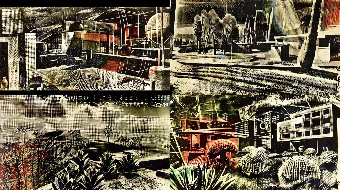 Mid-Century Modern Retro Aesthetic with Geometric and Abstract Influences - Midjourney sref style
