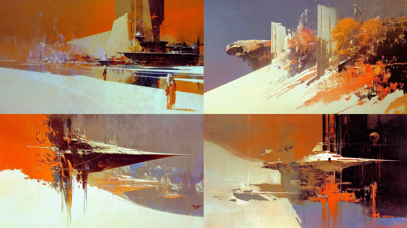 Abstracted Futurist Vistas with Warm Tonal Harmony and Dynamic Composition - Midjourney sref style