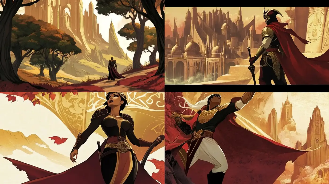 Epic Fantasy Illustration with Warm Tonal Harmony - Midjourney sref style