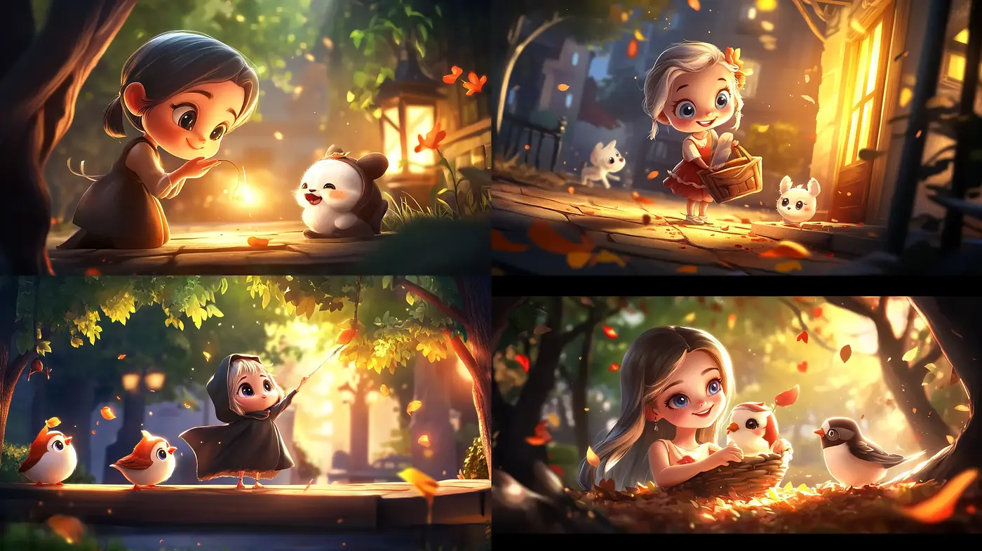 Enchanted Twilight: A Harmonious Blend of Warm Tones and Whimsical Illustration - Midjourney sref style