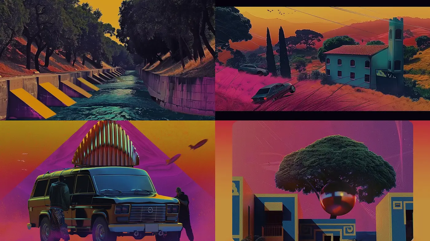 Surreal Chromatic Harmonies in Contemporary Landscapes - Midjourney sref style