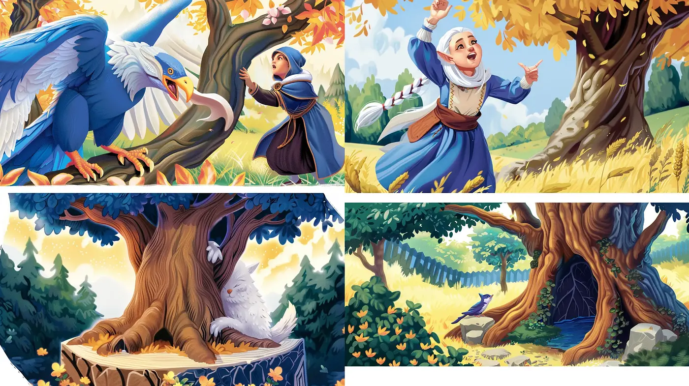 Enchanted Forest Whimsy: A Harmonious Blend of Vibrant Storybook Illustrations - Midjourney sref style