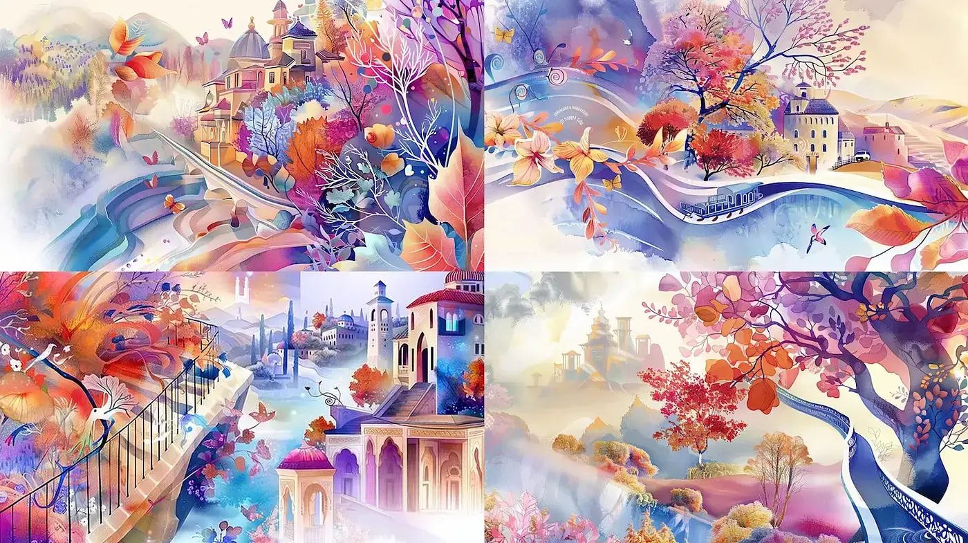 Ethereal Watercolor Dreamscape in Pastel Hues - Midjourney sref style