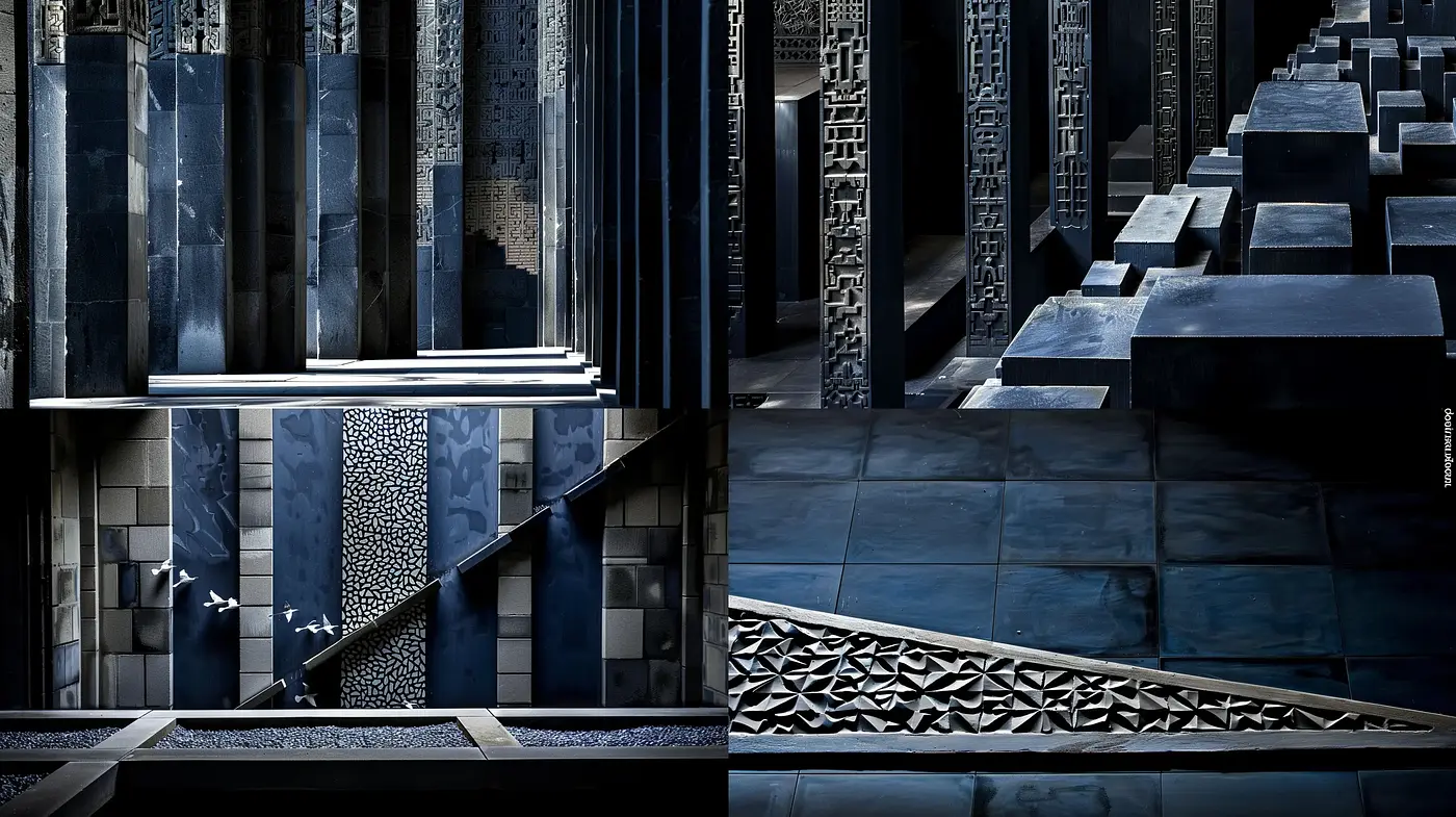 Monochrome Architectural Symphony: A Dance of Shadow and Geometric Form - Midjourney sref style