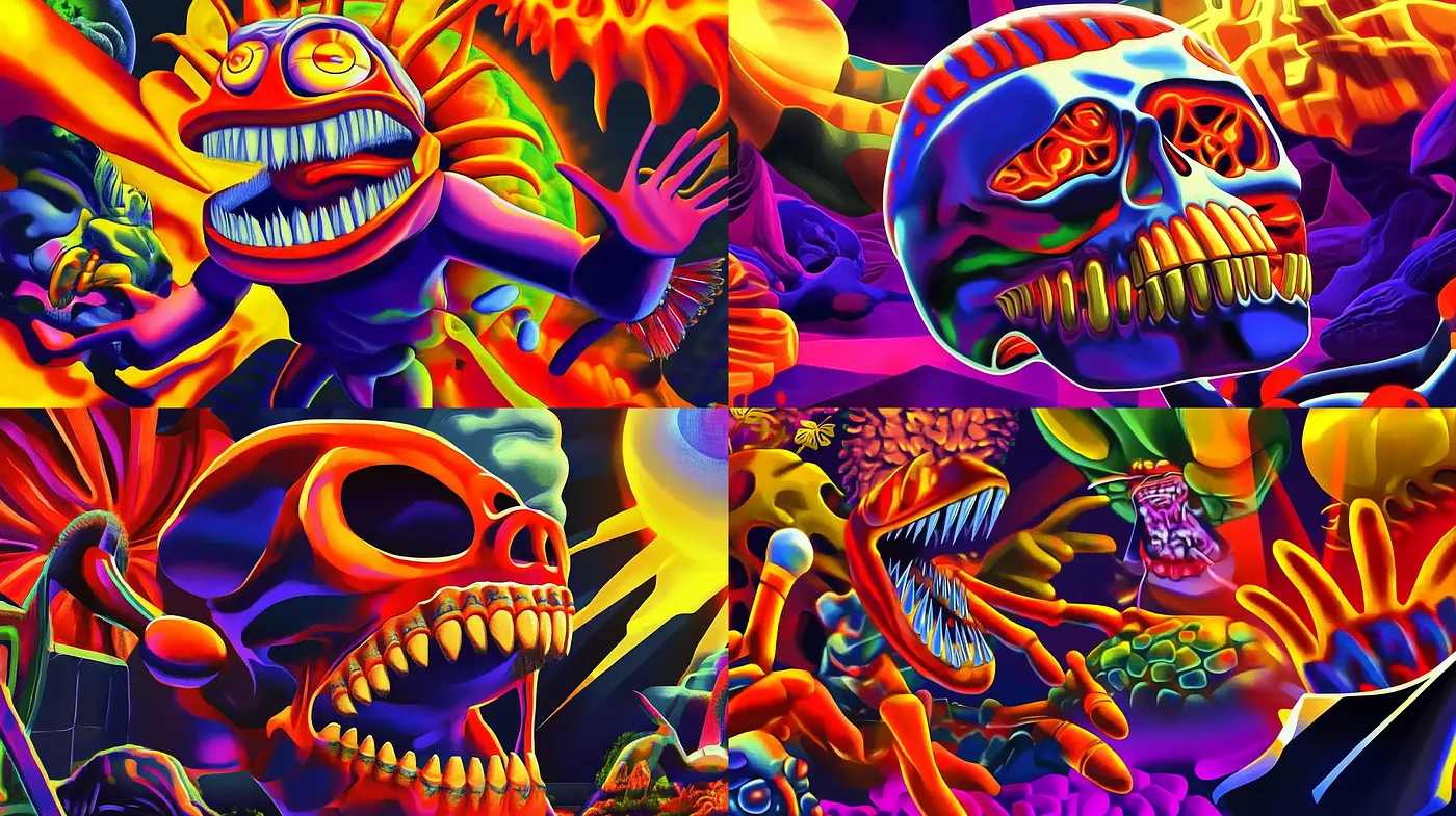 Vibrant Psychedelic Fusion of Surrealism and Pop Art - Midjourney sref style