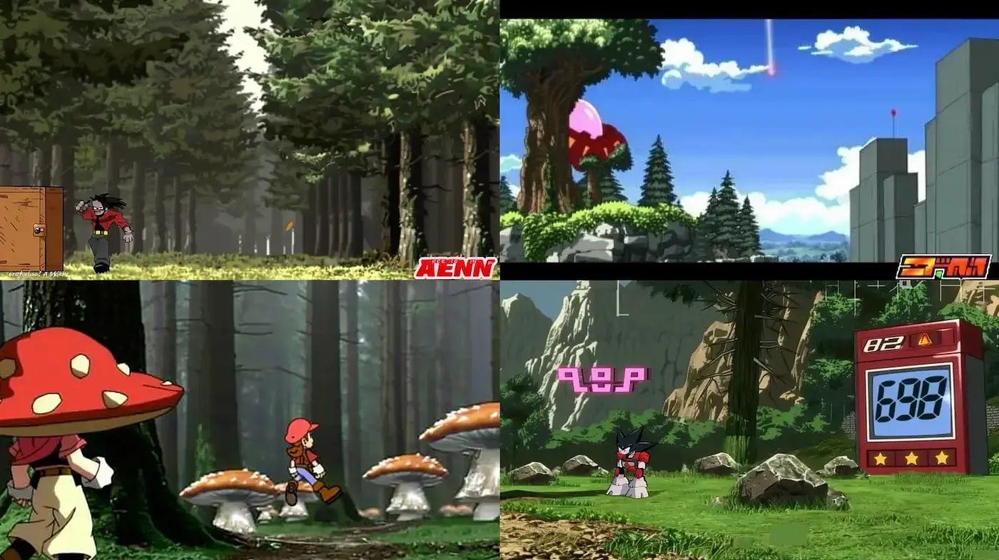 Anime-inspired whimsical landscapes with a playful and vibrant atmosphere - Midjourney sref style