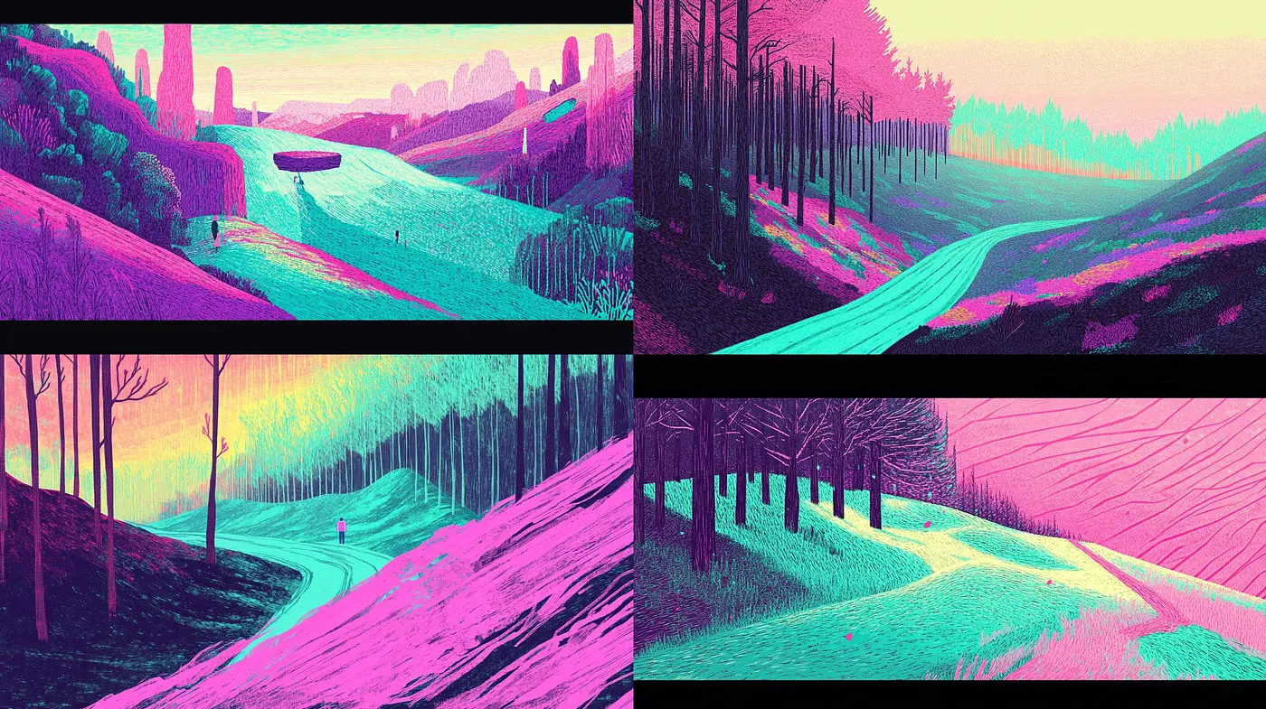 Synthetic Dreamscapes: A Harmonious Fusion of Surreal Landscapes and Vibrant Digital Impressionism - Midjourney sref style