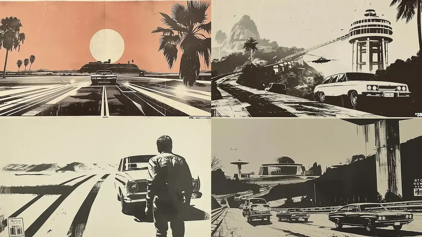 Retro Futurism with a Cinematic Flair and Vintage Aesthetics - Midjourney sref style