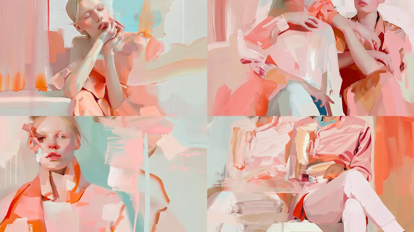 Abstracted Modernist Brushwork in Coral and Teal - Midjourney sref style