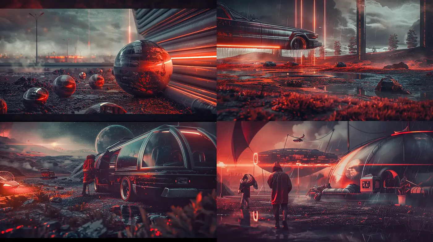 Futuristic Dystopian Vistas with a Surrealist Touch - Midjourney sref style