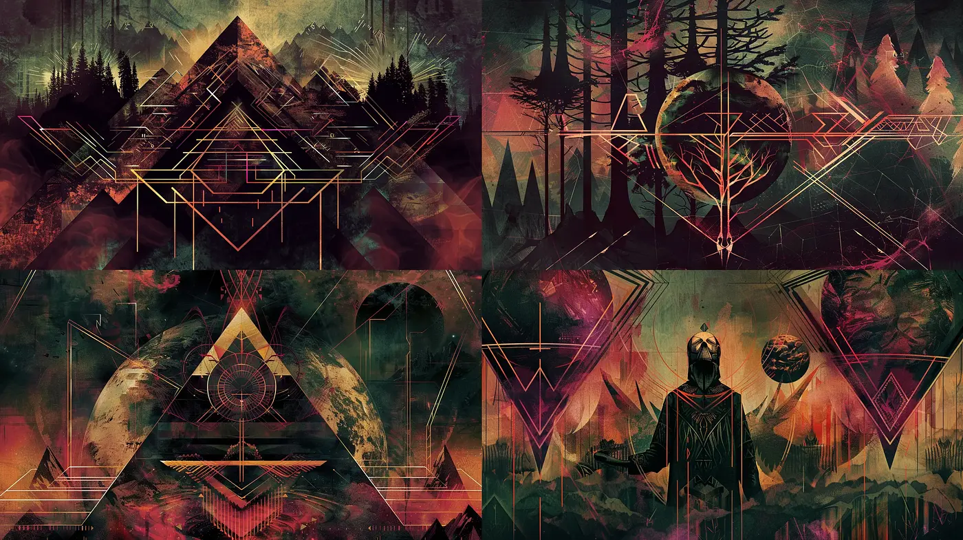 Mystical Geometric Forestry: An Ethereal Fusion of Nature and Abstract Forms - Midjourney sref style