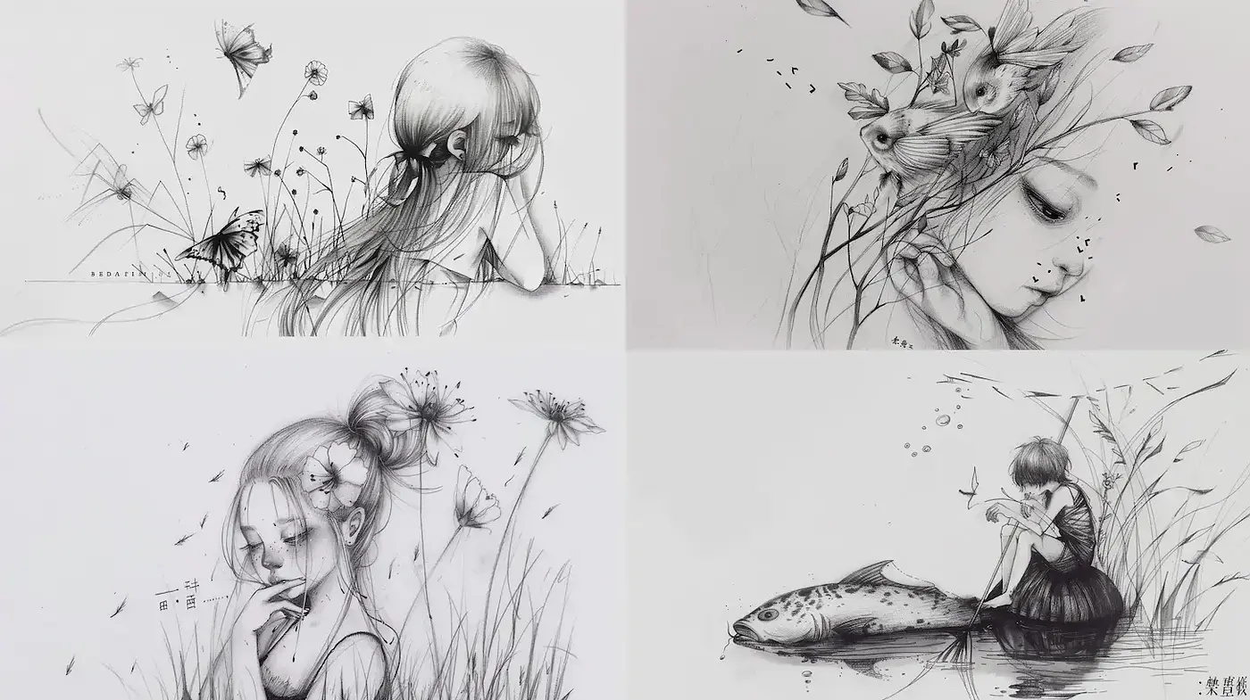 Ethereal and Delicate Illustrations with Nature Elements - Midjourney sref style