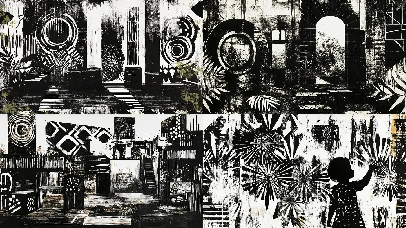 Monochromatic Abstract Fusion with Textural Consistency - Midjourney sref style