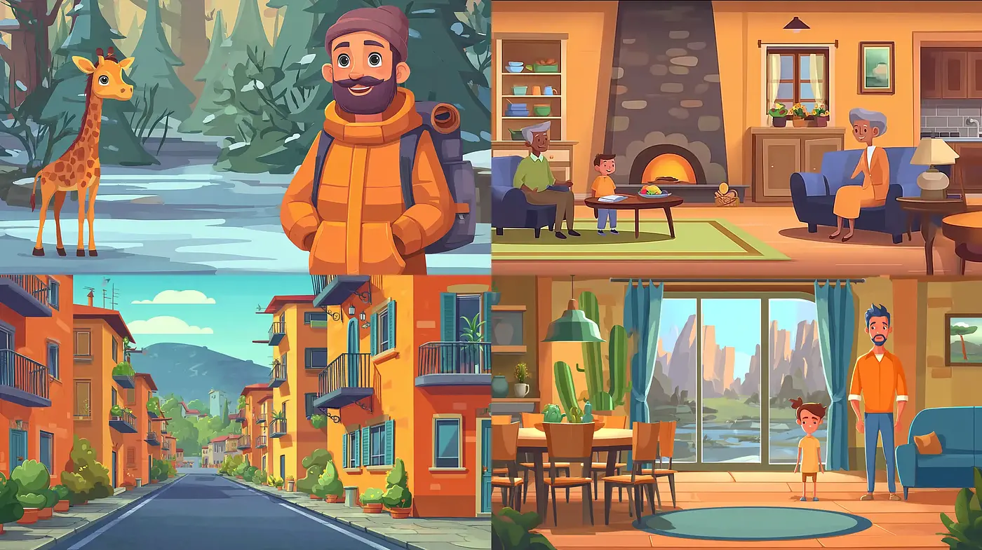 Whimsical Animated Illustrations with a Playful and Warm Vibe - Midjourney sref style